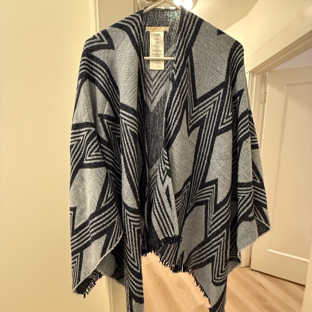Maje Wool Cape Wrap Sweater Tassel